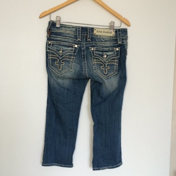 Rock Revival Womens Celine Capri Jeans Sz 28 Factory Distressed Flap Pockets - Picture 3 of 9